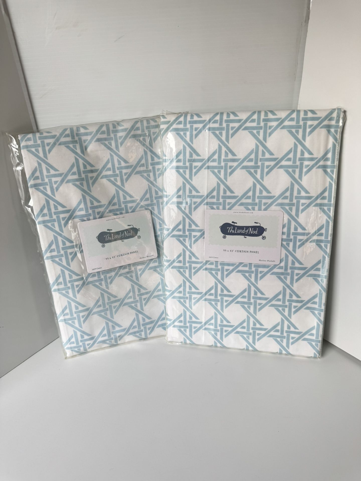 Land of Nod 63” Lattice Blue Curtain Panels (Set of 2)