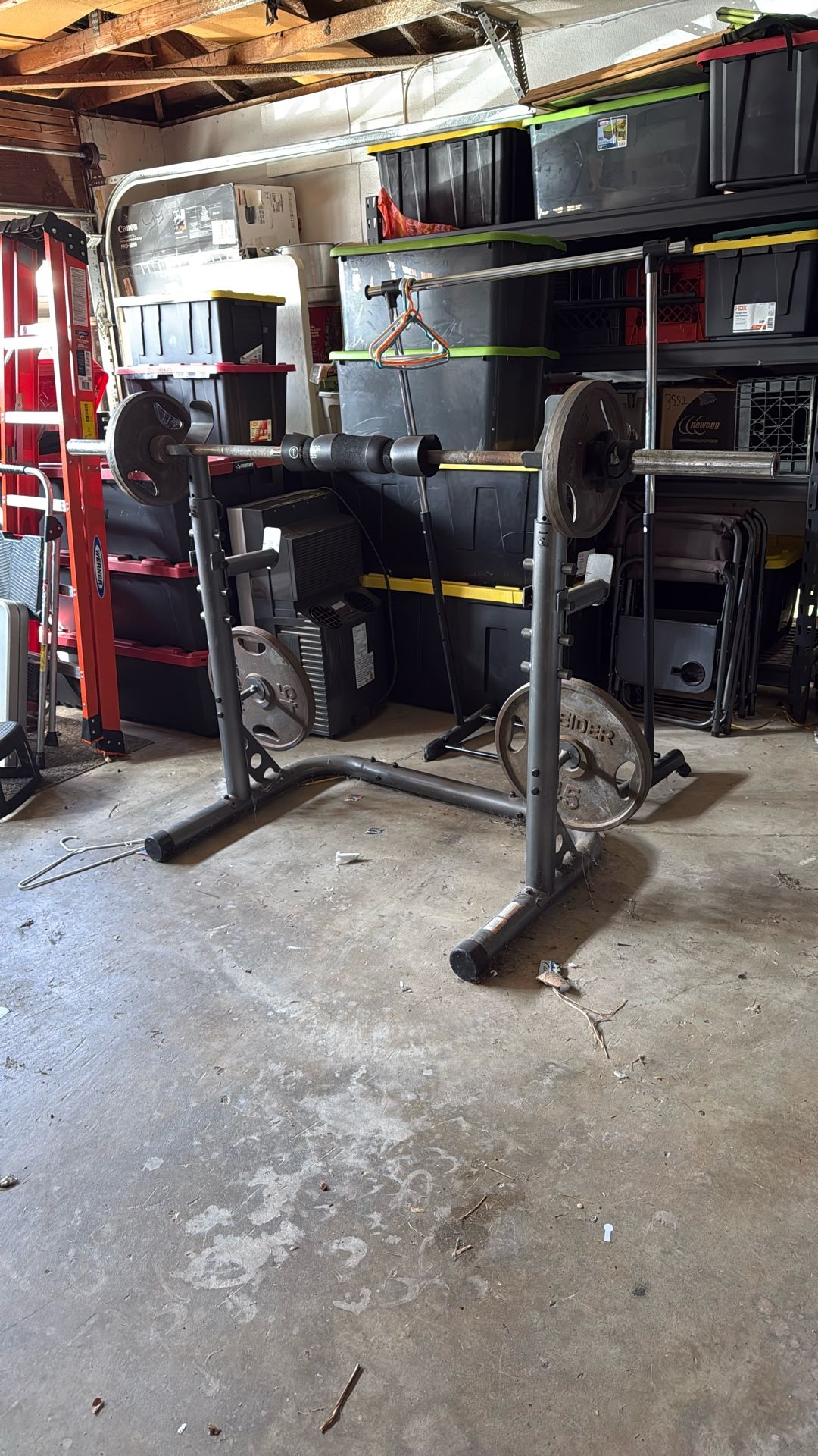 Squat/bench Press Rack With Weights And Olympic bar (45 Pounds)