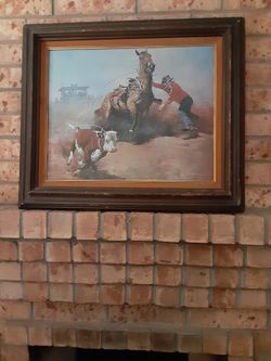 Cowboy Roping Calf  Picture Frame