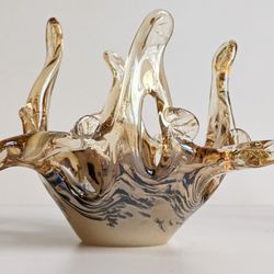Lot of 2 Lavorato A Mano Italian Abstract Art Glass Bowls