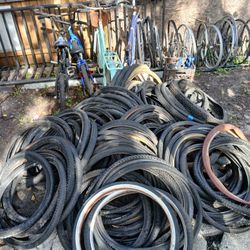 Lot Of Bike Tires, Bike Frames, Sprockets, Misc Equipment 