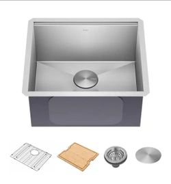 KRAUS
Kore 21 in. Undermount Single Bowl 16 Gauge Stainless Steel Kitchen Workstation Sink with Accessories