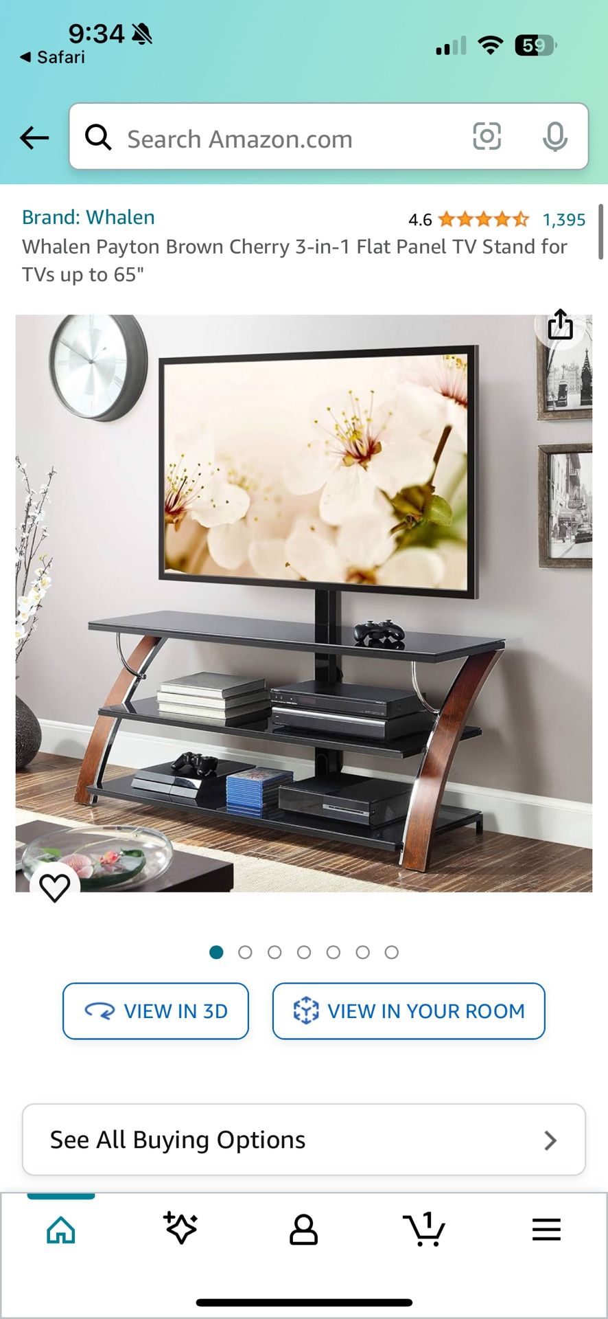 Whalen Swivel 3-in-1 TV Stand for TVs up to 60 Brown Cherry Finish