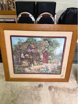 Set of 2 Vintage Home Interiors Framed Art – Barbara Mock & Carl Valente – Matching Oak Frames