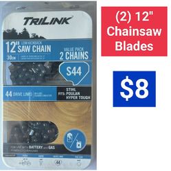 (2) 12" New Chainsaw Blades TriLink Saw Chains Low Kickback 52 Drive Links 
