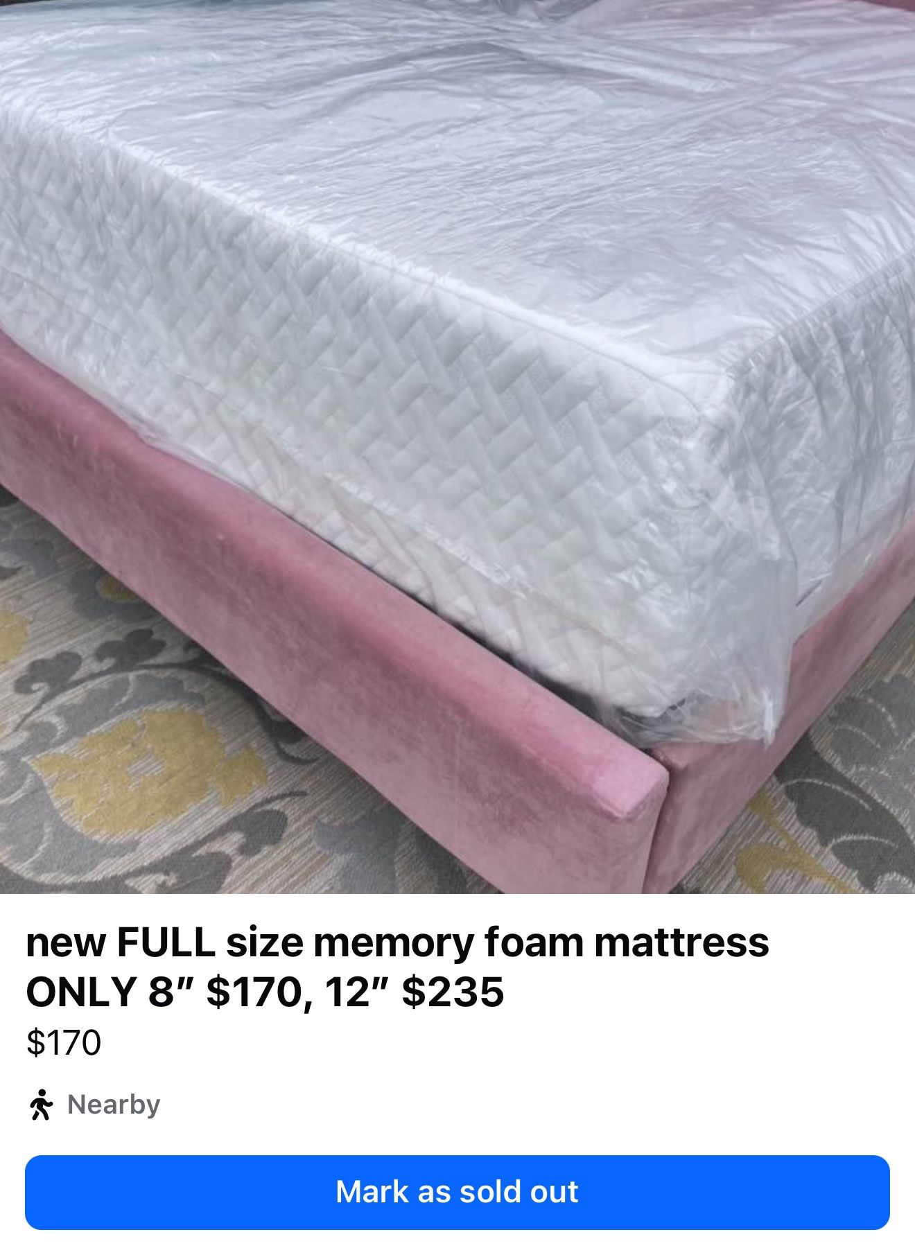 New Vacuum Sealed 12” Memory Foam Mattress oNLY Full Size $230, Queen Size $285