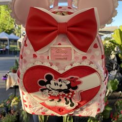 DISNEY LOUNGEFLY MICKEY & MINNIE VALENTINE’S DAY EARS CHOCOLATE SCENTED MINI BACKPACK 