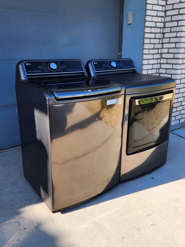 "LG" BLACK STAINLESS TOPLOADER MATCHING SET ULTRA KING SIZE CAPACITY PLUS 4 MONTHS OF WARRANTY & DELIVER FREE