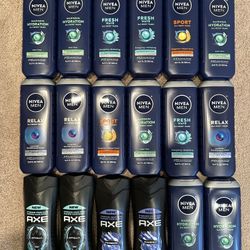 Axe & Nivea Men body wash 16 oz: $3 each