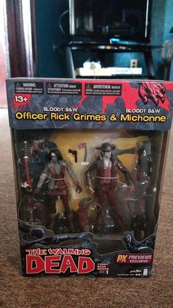 Bloody b&w officer Rick Grimes & Michonne walking dead comic book series 1 action figures