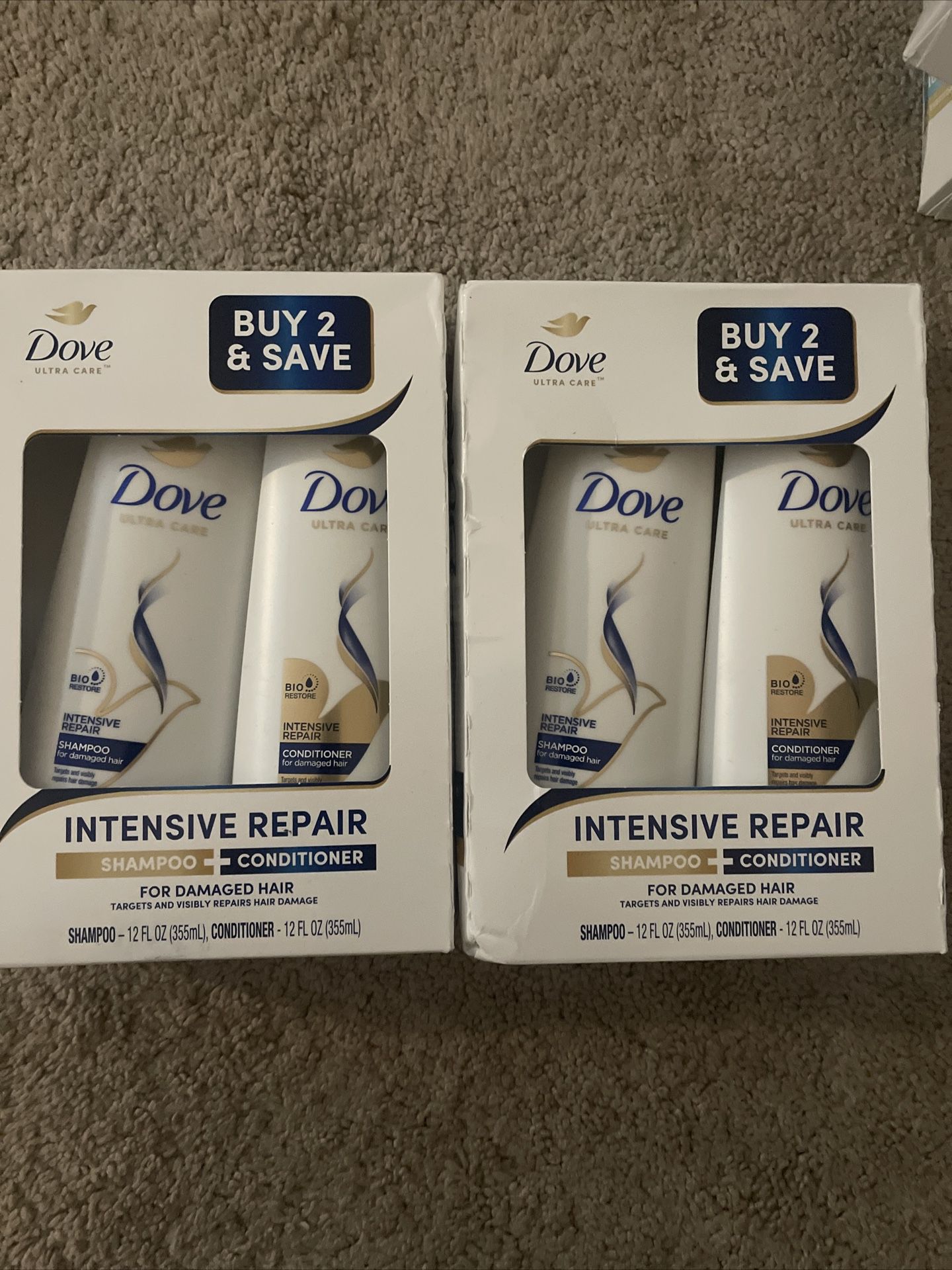 2 Boxes 2 Dove Nutritive Solutions Intensive Repair Shampoo and Conditioner 12 Oz 2 Ct