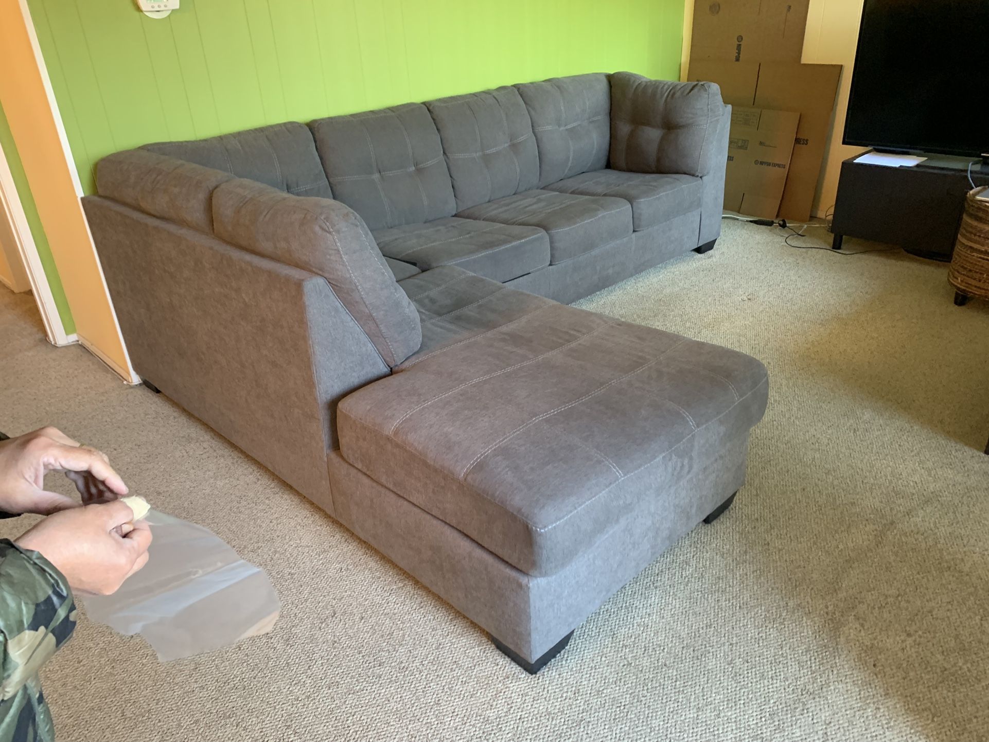 Signature Design By Ashley Maier 2-piece Full Size Sleeper Sectional Sofa with Chaise Very Clean and Good Condition