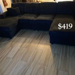 Beautiful Black 2-Pc Corduroy Sectional Sofa Set ✅ No Tax ✅