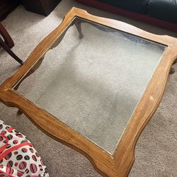 Antique Wooden And Glass Coffee Table 