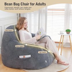 Bean Bag Chair for Adults, Giant Bean Bag Chair Sofa, Plush Bean Bag Sofa with High-Density Memory Foam Filler, Removable Comfy Bean Bag Couch 