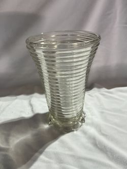 Vintage Anchor Hocking MANHATTAN Depression Glass Clear Ribbed 8" Vase ART DECO