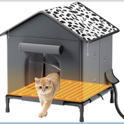 Weatherproof Insulated Outside Cat House with Heating Pad,