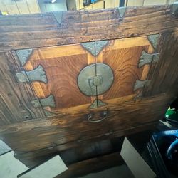 Antique Asian Wood Chest with Brass Hardware