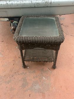 Wicker Outdoor Side Table with Bottom Shelf