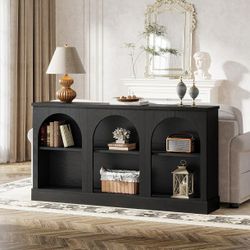 Farmhouse Console Table, 63-Inch Long Entryway Table with 3 Tier Storage, Wooden Rectangular Sofa Table Behind The Couch for Entrance, Hallway, Living