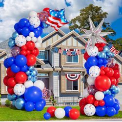 Red White & Blue Balloons, Garland Arch Kit with Confetti Print,Star Balloons, Party Decor, 4th July