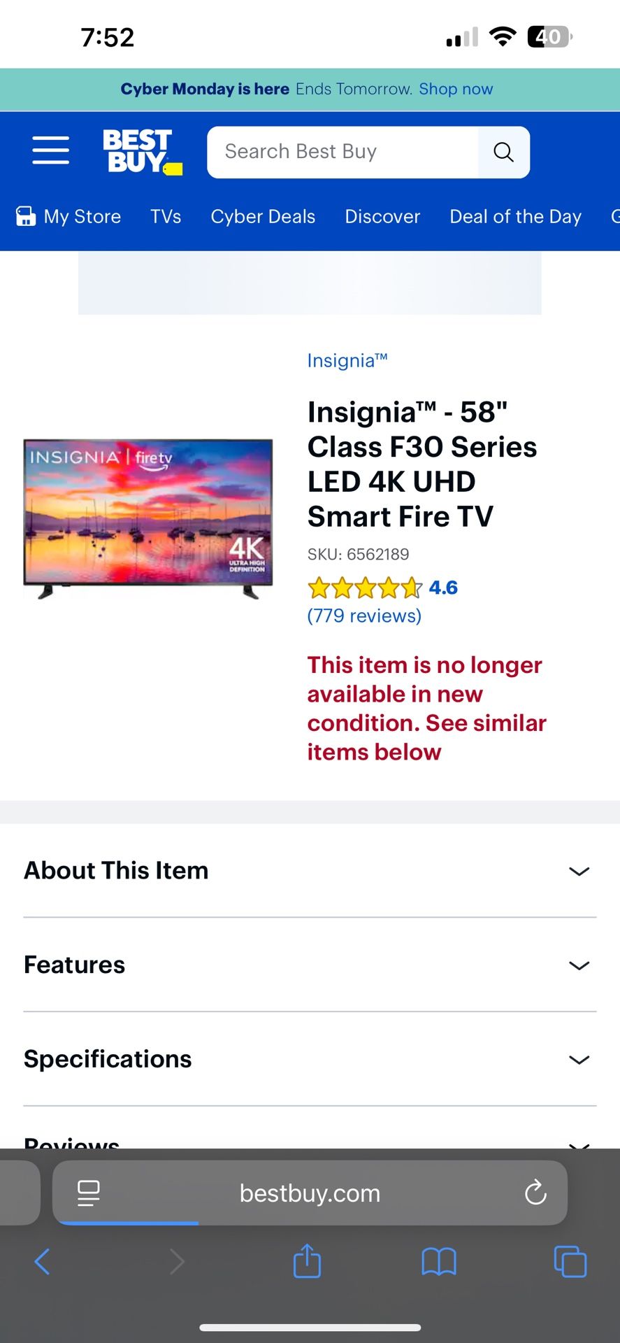 Insignia FireTV F30 Series LED 4K 58”
