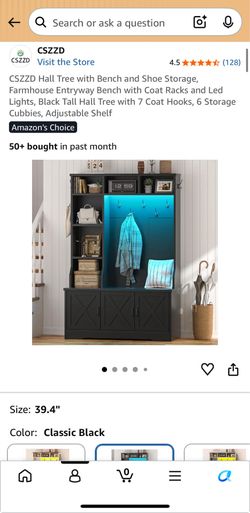 NEW IN BOX Farmhouse Entryway Bench with Coat Racks and Led Lights