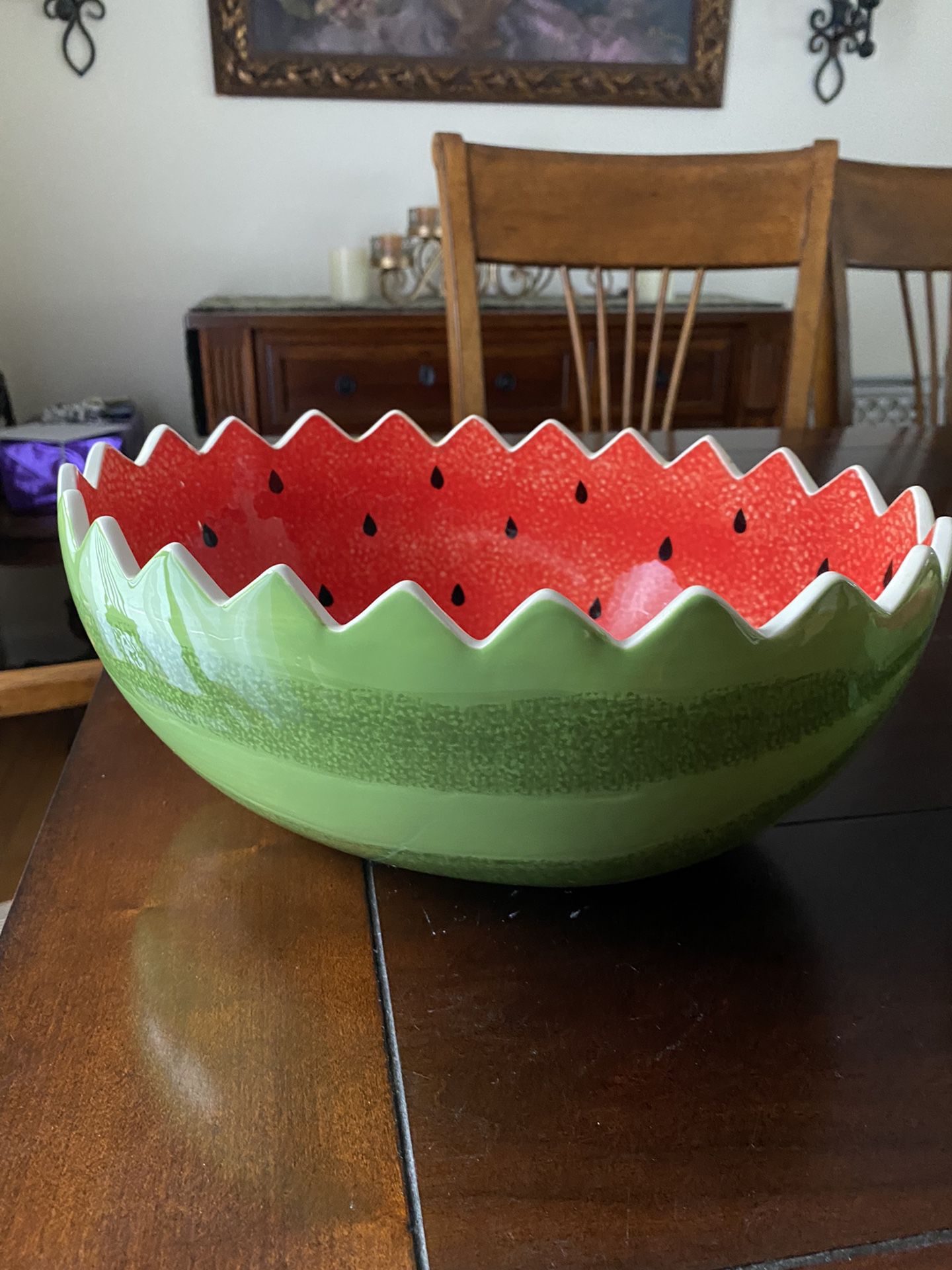 Pier One  Watermelon Large Fruit Bowl 12”long X 4 1/2” Deep
