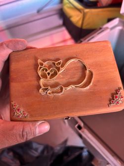 Wooden Trinket Box with Cat Design
