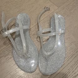 Stuart Weitzman Sandals Sawyer Jelly Millie Grey Glitter Thong Size 7M NWOB