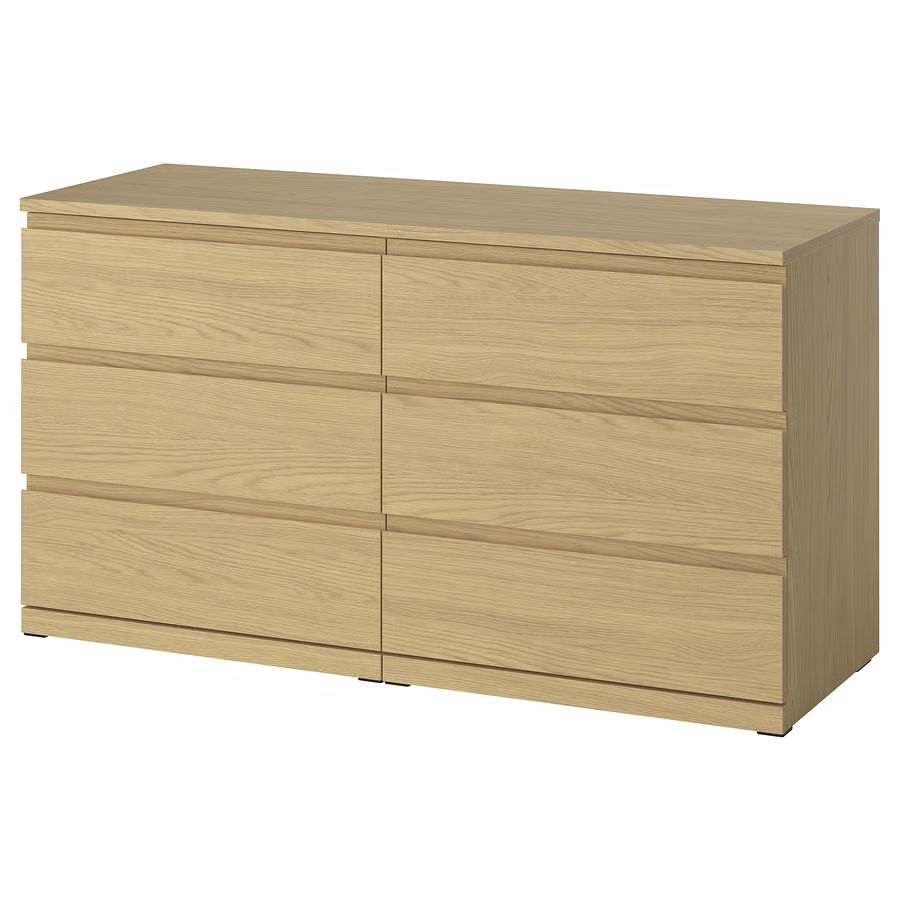 IKEA STORKLINTA 6-Drawer Dresser β Oak Effect w/ Glass Top Protector