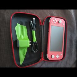 Nintendo Switch Lite Coral Pink And Case 