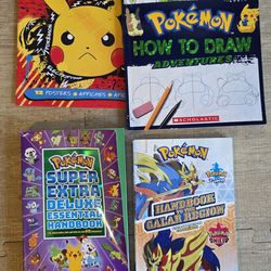 Set of 4 books, drawing, poster and Pokémon handbook