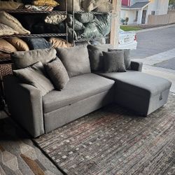 Modern Gray Sleeper Sectional Sofa with Reversible Chaise