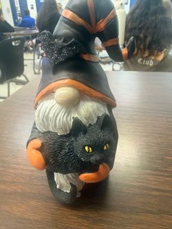 Halloween Gnome Figurine with Black Cat