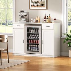 Mini Fridge Cabinet,Coffee Bar Cabinet with Fridge Space & Wine Storage with Outlets,Fits 24" Fridge,Mini Fridge Stand,Buffet Sideboard Table Wine Cab