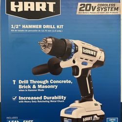 HART , CORDLESS 20v SYSTEM On: Battery Powers All HART. 2DV Products 1/2" HAMMER DRILL KIT Kit de taladro de percusión de 12,70 mm (1/2 pulg.)