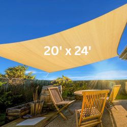 Beige 20 x 24 FT Rectangular Sun Shade Sail - Sun Screen