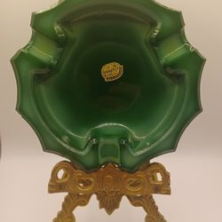 1930s Bohemia Glass Art Deco Malachite Glass Ashtray 