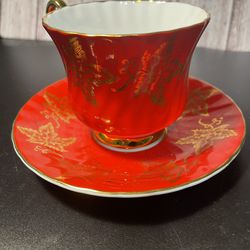 H M Sutherland Vintage 1940’s Bone China Red Gold Cup Saucer