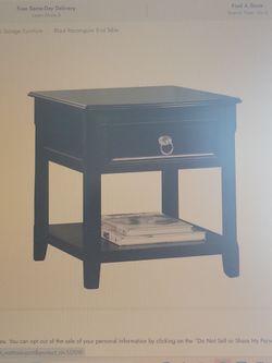 GW Gardner White Black Rectangular End Side Table with Drawer and Shelf