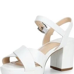 White Block Heel Platform Sandals Women’s Size 9 1/2