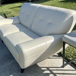 Genuine White Leather Love Seat 