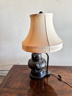 Asian Bronze Urn Table Lamp with Shade