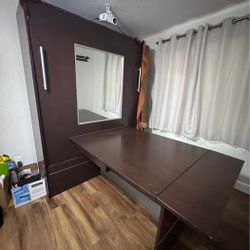 Queen Murphy Bed with Full Desk and Mirror