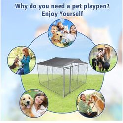Brand New In Box Xlarge 10'x10'x7' Covered Dog Kennel With Roof Top All Weather Protection Galvanized Dog Cage Jaula De Mascota 