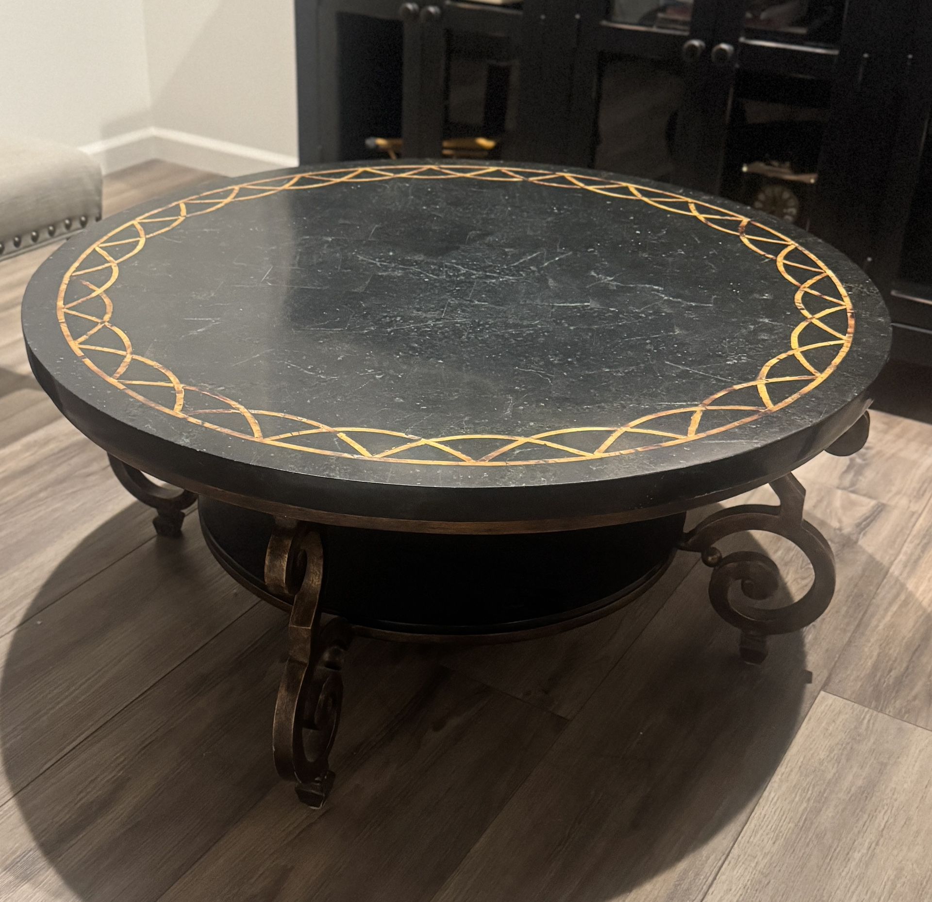 40” Bernhardt Connery Black Marble /Pen Shell Inlay Coffee Table 