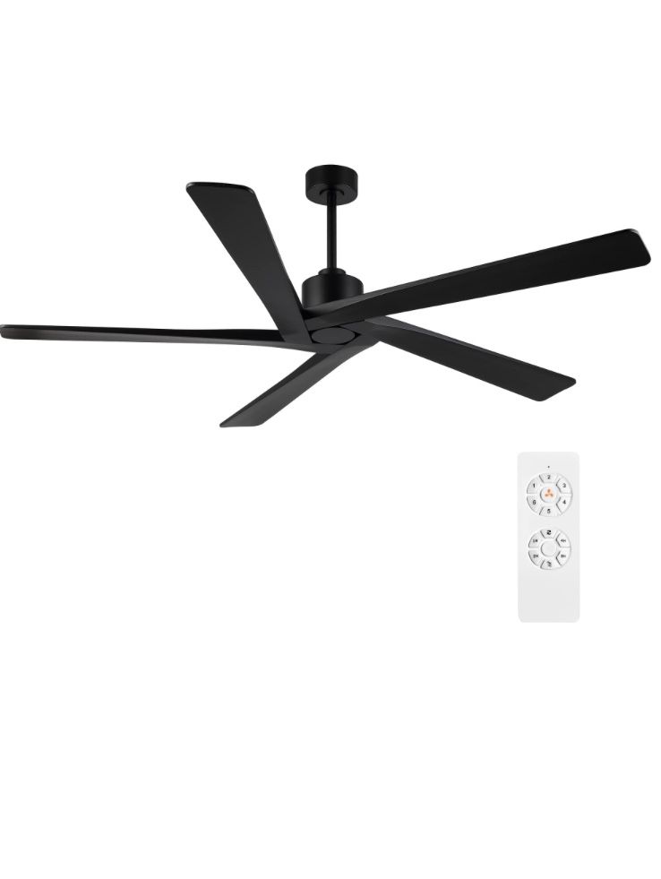 WINGBO 72 Inch DC Ceiling Fan No Light With 3 Downrods, 5 Reversible Carved Solid Wood Blades, 6-Speed Noiseless DC Motor, Ceiling Fan Without Lights