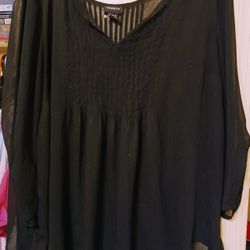Ladies 1X  Torrid Sheer Black New Blouse 