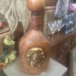 Italian Leather Decanter Bottle Gold Horse 